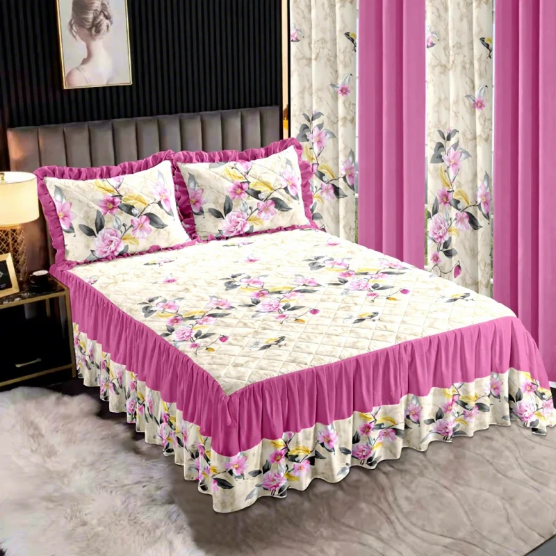 Ready-to-Ship-7pcs-Quilted-Bed-Skirt-Set-King-Size-With-Curtains-Luxury-Bedspread-Bedskirt-Sheet-Set