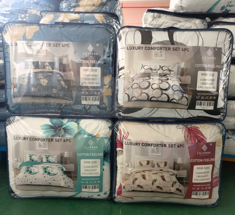 Ready-to-Ship-Cotton-4pcs-Comforter-Set-King-Size-Duvet-Comforter-Pure-Cotton-1-Duvet-1-Bedsheet-2-Pillowcases