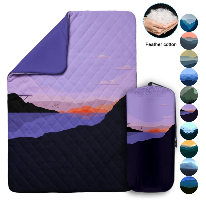 Recycled-Polyester-Roll-up-Picnic-Blanket-Waterproof-Quilted-Down-Camping-Blanket