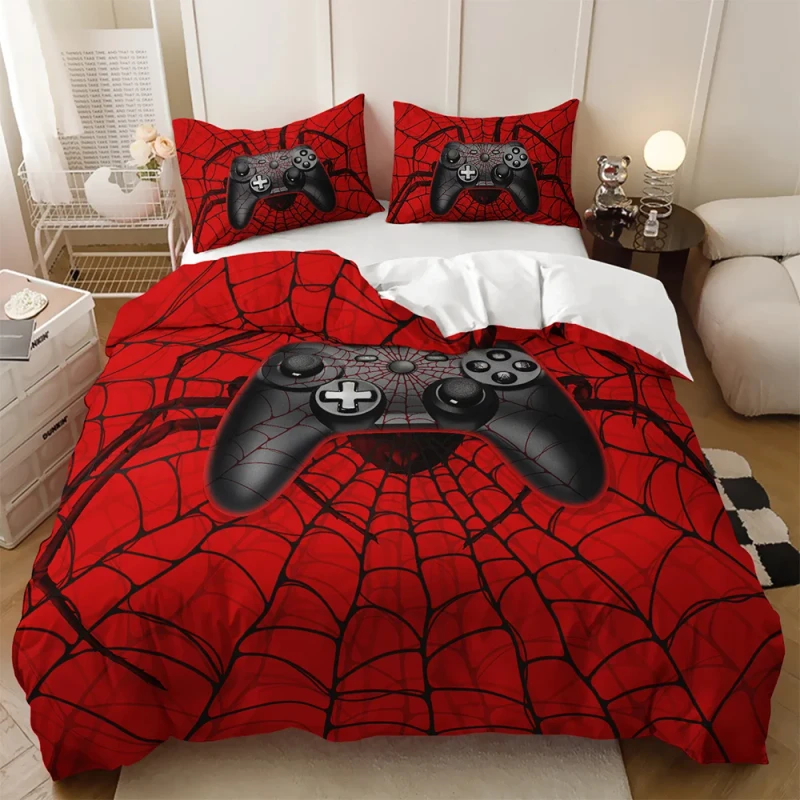 Red-Spider-Gamepad-3D-Printed-Game-Handle-Bedding-Set-Flash-Spiderman-Print-Double-Duvet-Covers