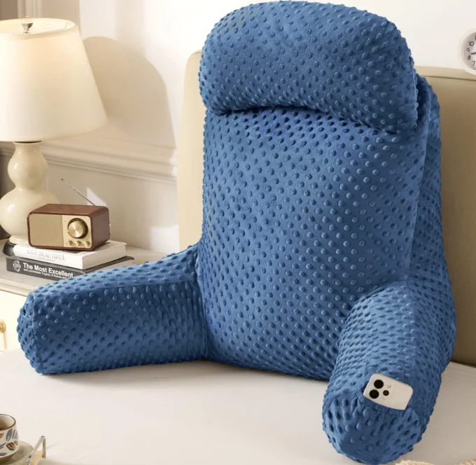 Removable-Minky-Dot-Fabric-Cover-Bed-Rest-Memory-Foam-Mixed-Polyester-Filling-Ergonomic-Reading-Pillow-with-Handle