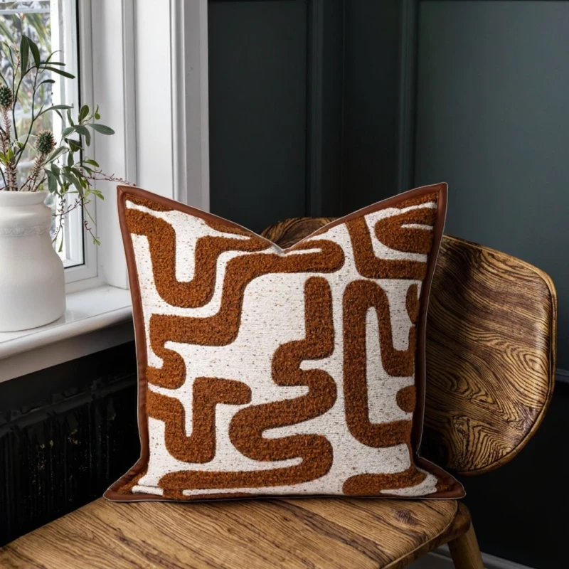 Retro-Style-Cream-Pillow-Geometric-Pattern-Brown-Bed-Lumbar-Cushion-Washable-Portable-Floating-Decorative-Throw-Pillows