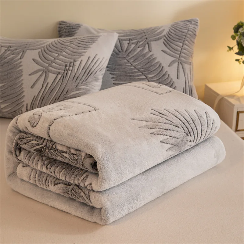Reversible-Grey-3D-Back-Print-Floral-Plush-Flannel-Bedspread-Microfiber-Soft-Coral-Fleece-Blanket-With-Pillow