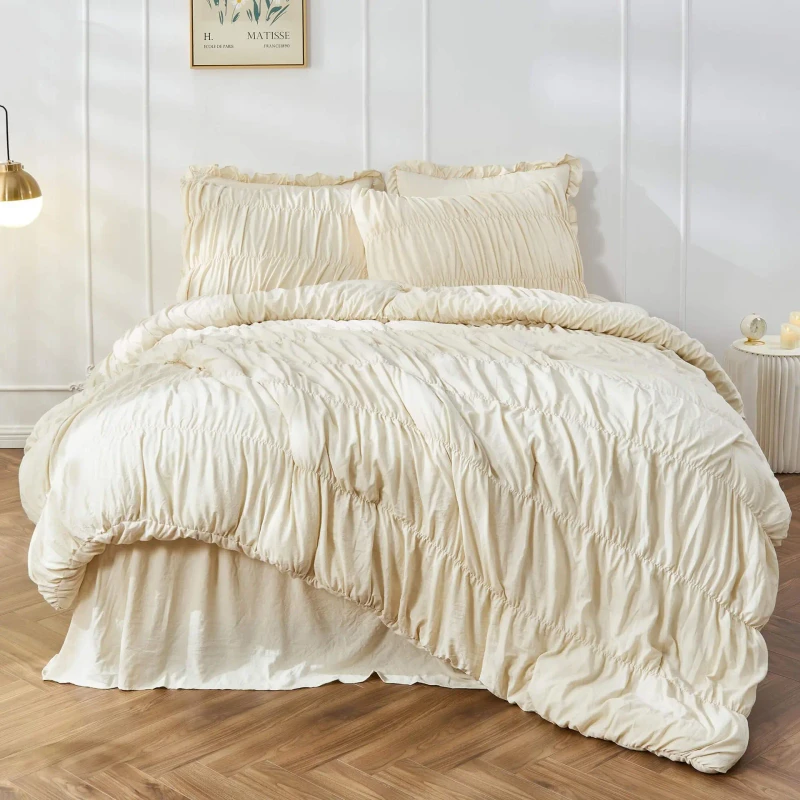 Ruched-Comforter-Queen-Size-Bed-Set-Boho-Shabby-Chic-Bedding-for-Bedroom-Comforter-Fluffy-3-Piece-Ruffle-Comforter-Set