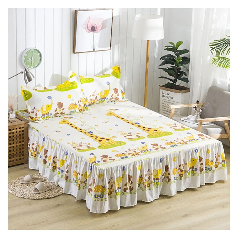 Ruffed-Bedspread-King-Size-Printed-Cartoon-Waterproof-Bed-Skirt