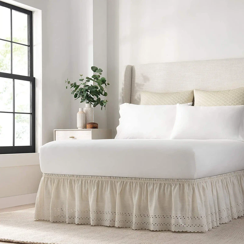 Ruffled-Bed-Skirt-with-Split-Corners-Queen-Size-12-Inch-Drop-Platform-Dust-Ruffle-Gathered-Bedskirt