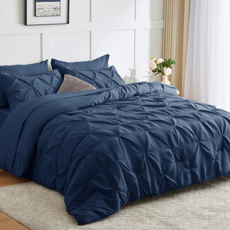 Set-7-Pieces-Comforters-King-Size-Light-Blue-Pintuck-Bedding-Sets-with-All-Season-Comforter