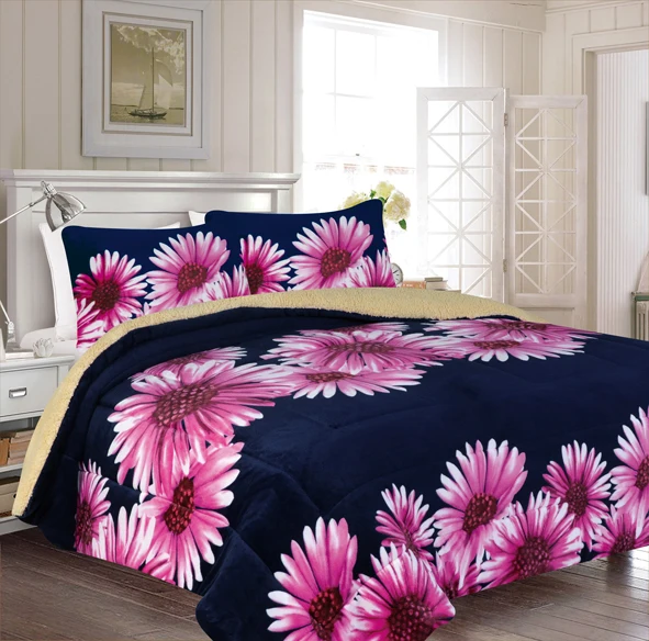 Sherpa-Fleece-200TC-Polyester-Washable-Borrego-Blanket-Fluffy-Plush-Pillowcase-Printed-Super-Soft-Warm-American-Set