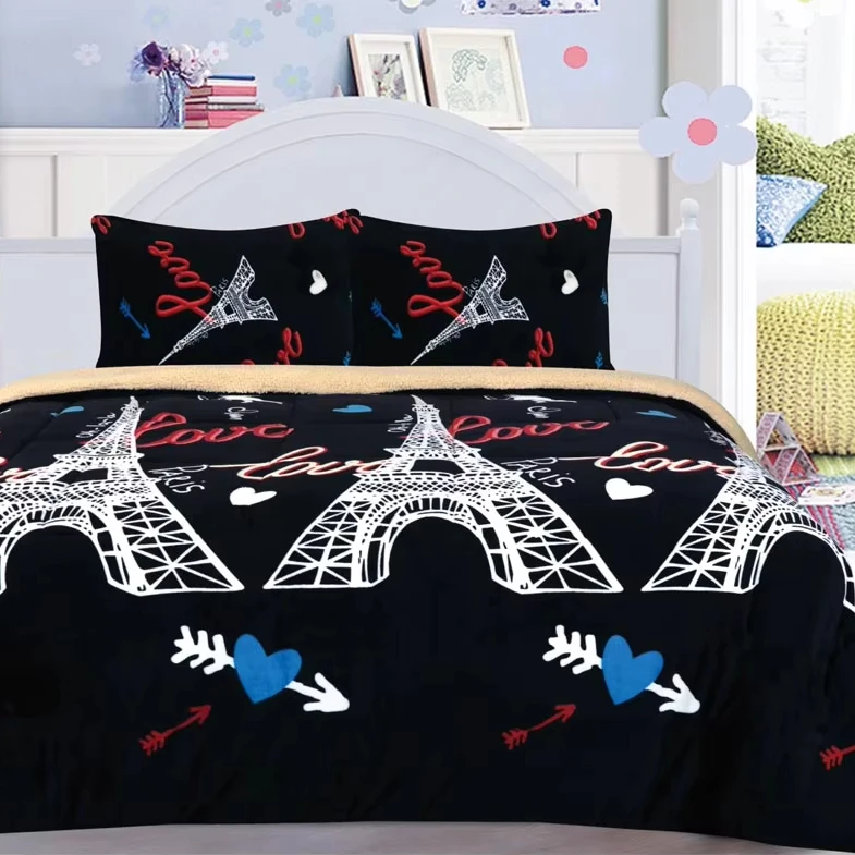 Sherpa-Fleece-Polyester-Washable-Borrego-Blanket-Fluffy-Plush-Pillowcase-Printed-Super-Soft-Warm-3-Piece-Set