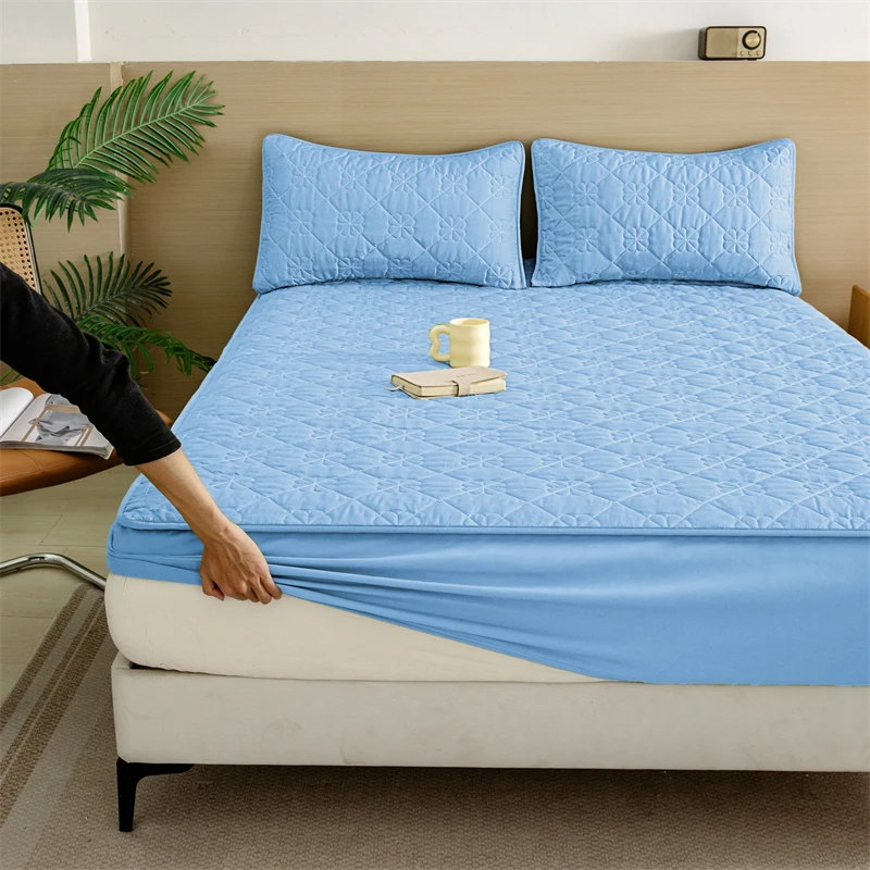 Simple-Anti-Fouling-Waterproof-Bed-Cover-Solid-Color-Hotel-Home-Queen-Size-Mattress-Protector-Sheet-Customizable-2