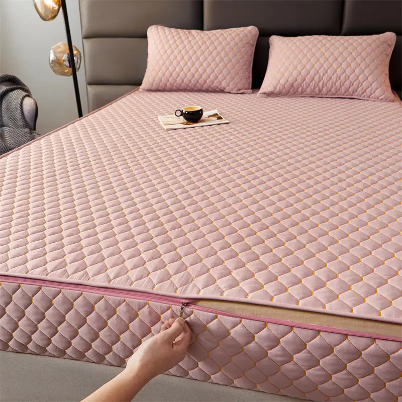Simple-Anti-fouling-Waterproof-Bed-Cover-Solid-Color-Hotel-Home-Queen-Size-Mattress-Protector-Sheet-Customizable-1