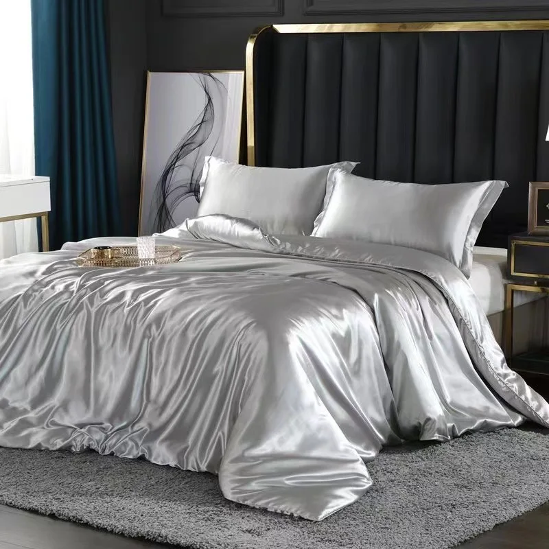 Simple-Solid-Color-Satin-Imitation-Silk-Four-Piece-Bed-Sheet-Pillowcase-Bedding-Set-for-Hotel-or-Home-Bedroom-All-Season