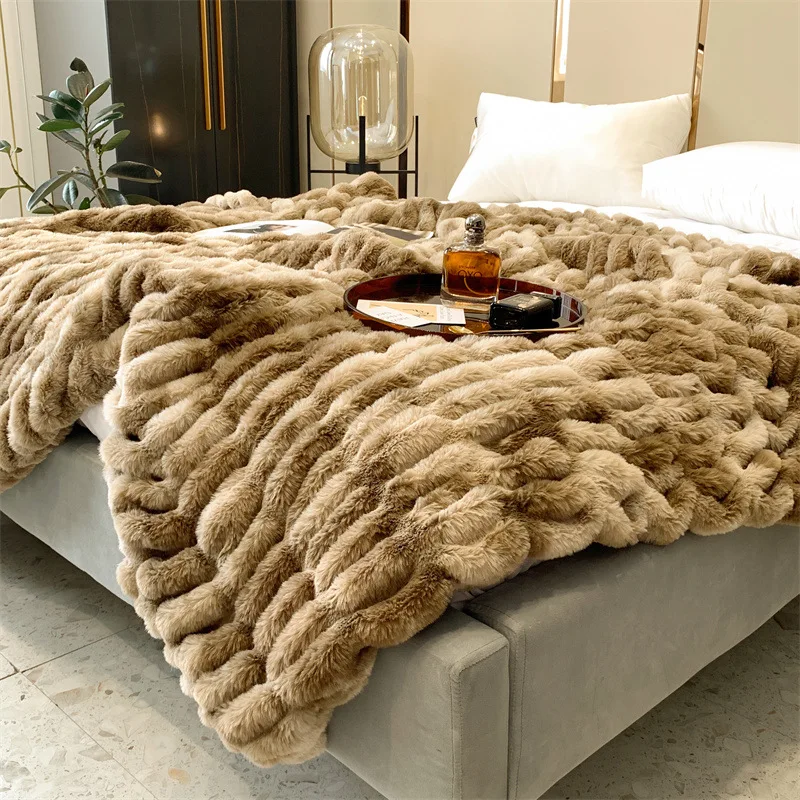 Single-Double-Sided-Raschel-Blanket-Simple-Style-Double-Layer-Spring-Autumn-Coral-Fleece-Bubble-Rabbit-Thickened-Blanket-for
