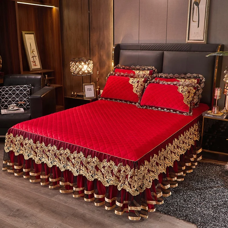 Single-Piece-Lace-Crystal-Velvet-Bedspread-Thickened-Non-Slip-Mattress-Cover-Protector-Double-Size-Bed-Skirt-Bed-Cover