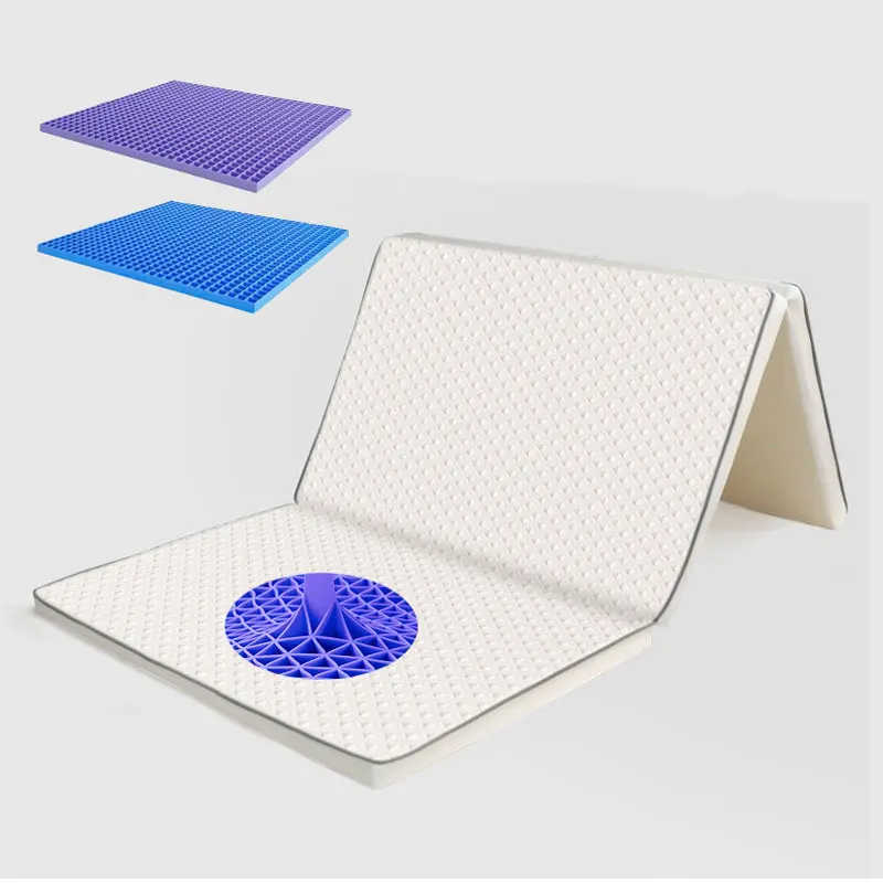 Single-Size-Foldable-Travel-Portable-Floor-School-Bed-Topper-Cooling-TPE-Grid-Combine-Memorial-Foam-Bed-Fold-Mattress