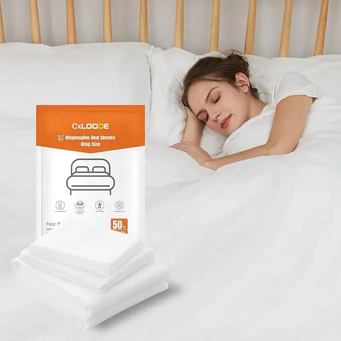 Single-Use-Non-Woven-Bedding-Set-Pillowcase-Fitted-Sheet-Flat-Sheet-for-Travel-Home