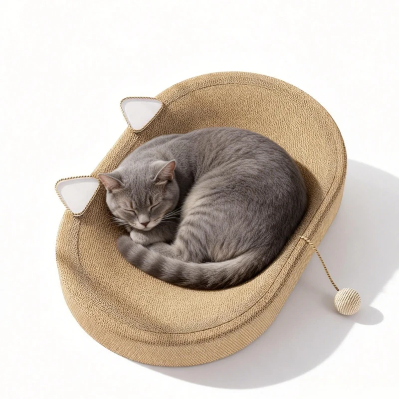 Sisal-Cat-Scratcher-Bed-2-in-1-Large-Oval-Cat-Lounge-with-Toy-Ball-Natural-Linen-Cooling-Cat-Nest-for-Indoor-Cats