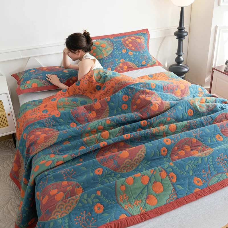 Six-layer-Cotton-Yarn-Bedspread-200x230-Double-sided-Towel-Blanket-Thick-Bed-Sheet-Four-Seasons-Soft-Home-Blanket-Print-Bedding