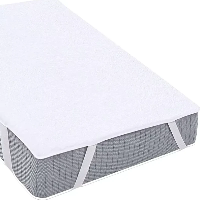 Skin-Friendly-Breathable-Cotton-Terry-Fabric-Mattress-Protector-Waterproof-Cover-With-Elastic-Corner-Straps-Plain-Style-Home-Use