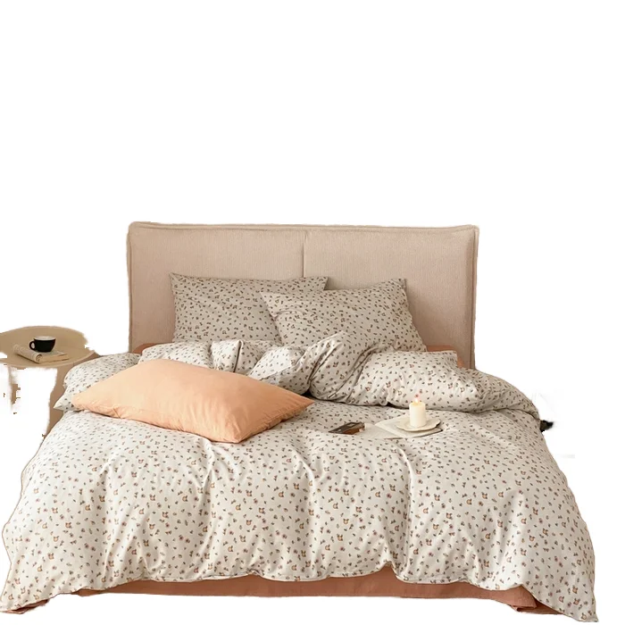 Skin-Friendly-Faux-Linen-Microfiber-Bed-Sheet-Set-Duvet-Cover-Pillowcase-Folded-4pcs-Bedding-Sets