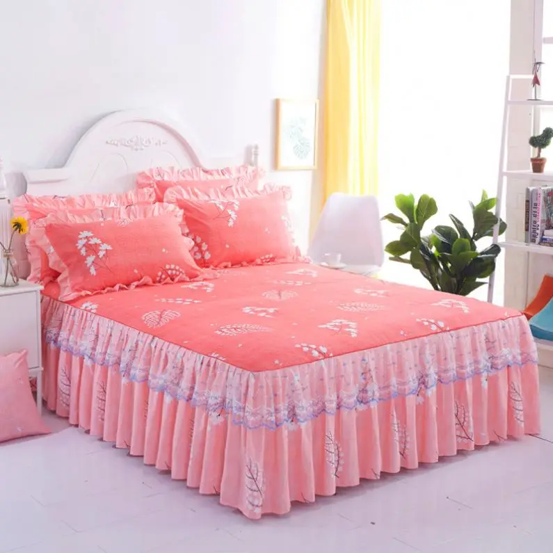 Skin-Friendly-Velvet-Lace-Princess-Bed-Skirt-Non-slip-Full-Queen-King-Size-Bed-Sheet-and-2-Pillowcases-Set