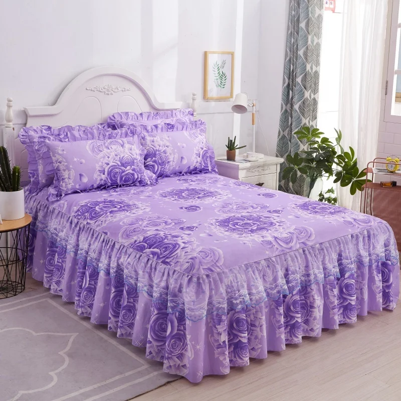 Skin-Friendly-Velvet-Lace-Princess-Bed-Skirt-Set-Non-Slip-Full-Queen-King-Size-Luxury-Style-with-2-Pillowcases