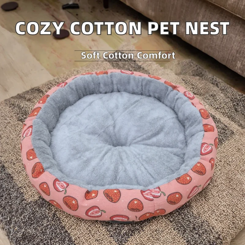 Small-Medium-Dog-Eco-Friendly-Fabric-Round-Plaid-Pet-Bed-with-PP-Cotton-Fill-All-Seasons-Comfortable-Carton-Packed