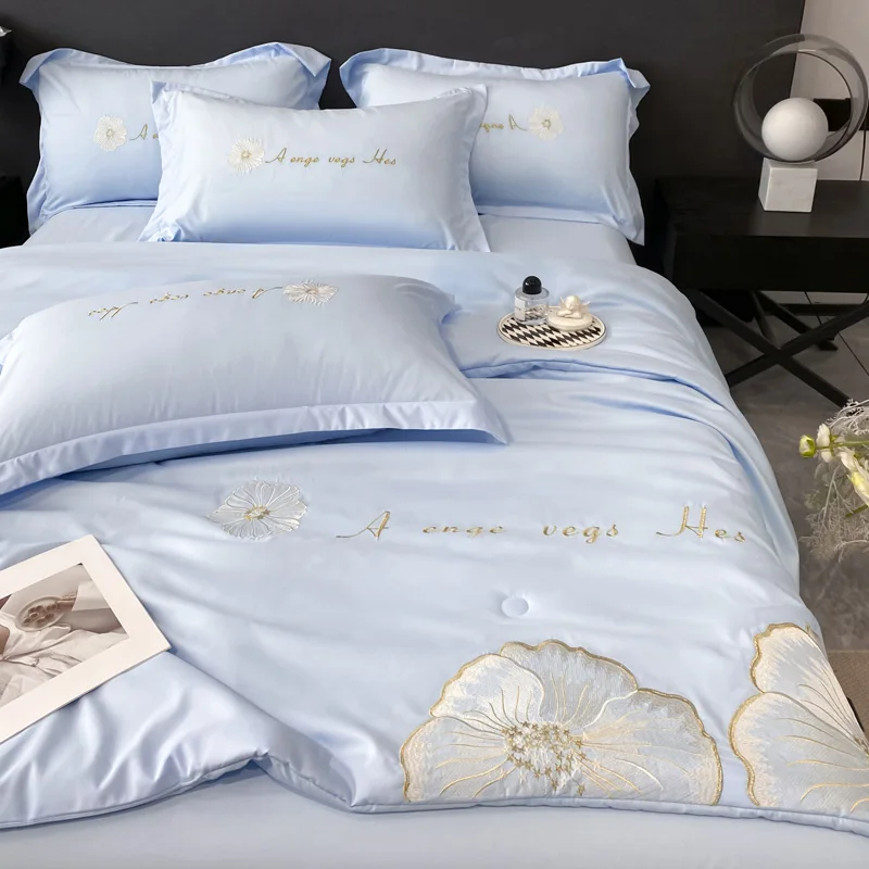 Smooth-Summer-Quilt-Set-European-Style-Floral-Printing-of-Four-Summer-Cool-Washed-Silk-Quilt-4PCS-Multi-colors