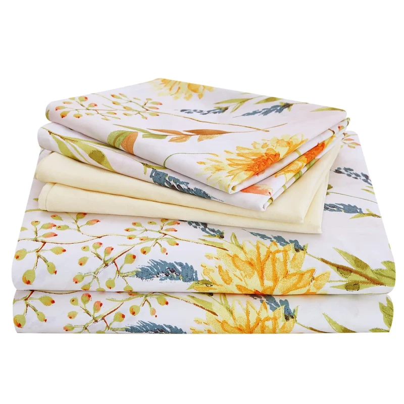 Soft-4-piece-Bed-Sheets-Set-Yellow-Floral-Microfiber-Bed-Sheet-Set-with-Deep-Pockets-Custom-Printed-Bedding