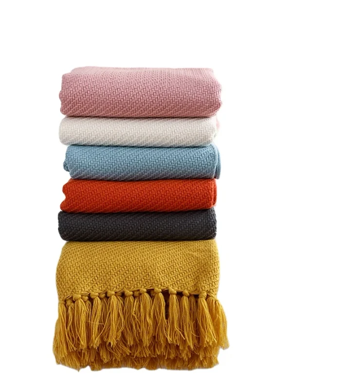 Soft-Acrylic-Knit-Throw-Blanket-Lightweight-Knitted-Throw-Blanket-for-Sofa-Bed-with-Tassel
