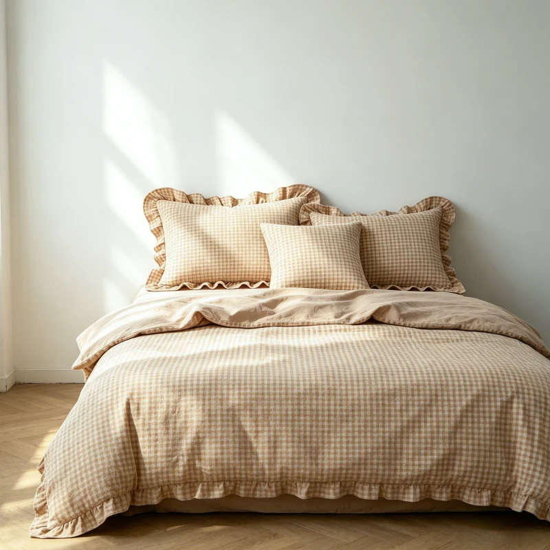 Soft-Breathable-Vintage-Farmhouse-Ruffled-Gingham-Washed-Cotton-Duvet-Cover-Queen-Size-Ruffle-Bedding-Set