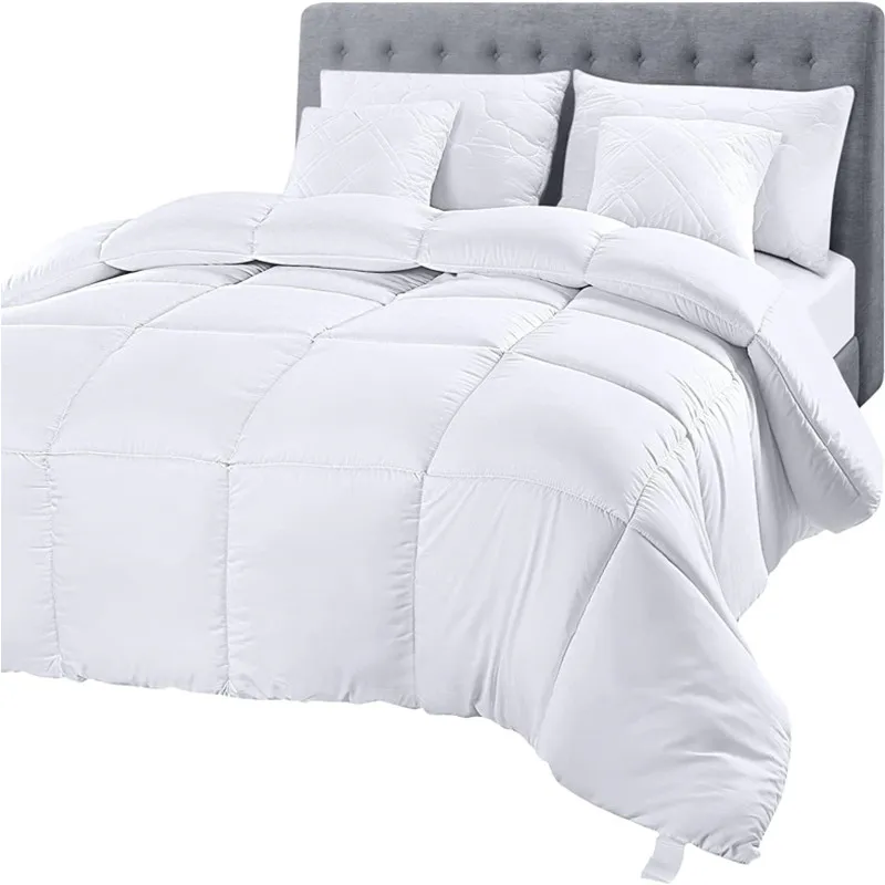Soft-Breathable-White-Queen-Bedding-Comforter-Duvet-Insert-with-Cotton-Cover-Down-Quilt-King-Bedding-Sheet-Set