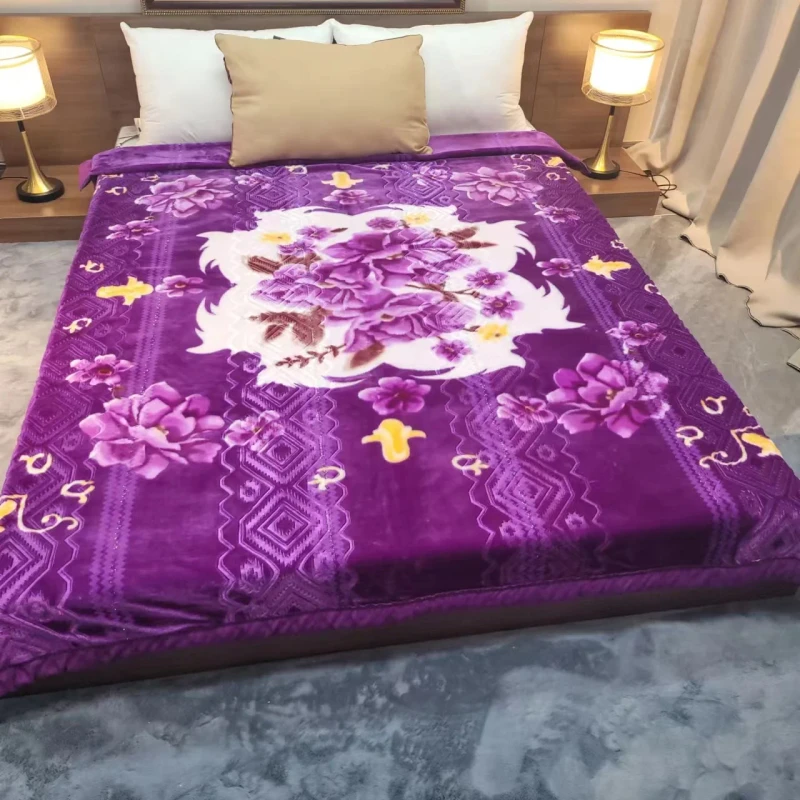 Soft-Comfortable-100-Polyester-3kg-Raschel-Mink-Blanket-180cm-220cm-Thicken-Warm-Customizable-Size-Floral