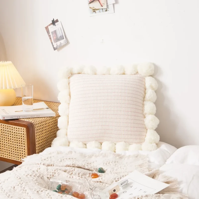 Soft-Comfortable-Square-Solid-Ruffle-Decorative-Throw-Pillow-with-Balls-Home-Use-Sofa-Bed-Office