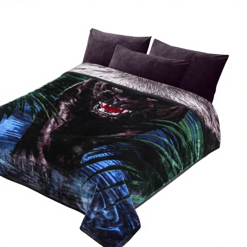 Soft-Fleece-Raschel-Blanket-220-240-Warm-Cozy-Bed-Blanket-Queen-Size-5kg-Black-Panther-Lion-Pattern-Autumn-Winter