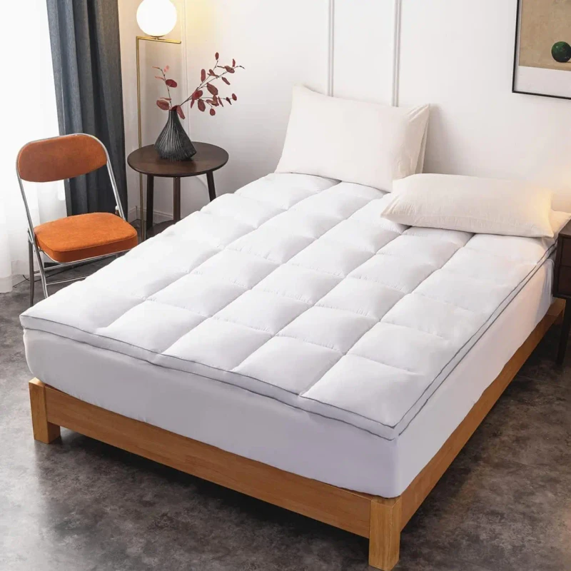 Soft-Hotel-Mattress-Topper-100-Cotton-Bedroom-Mattress-Topper-White-Color-Down-Alternative-Filling-Five-Star-Hotel