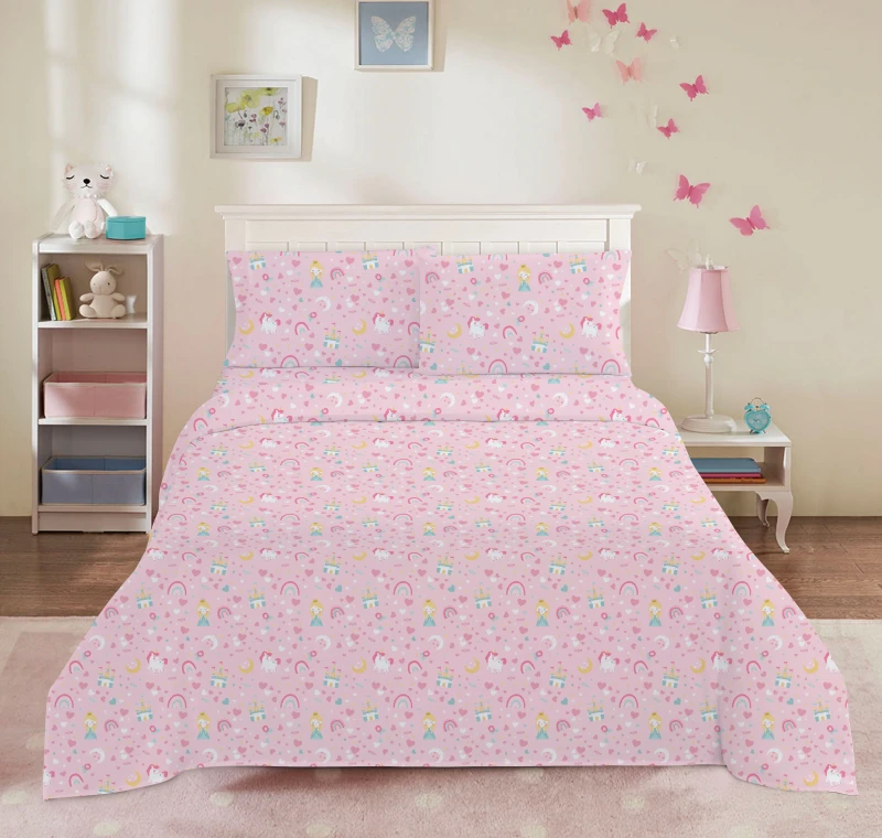 Soft-Microfiber-Pink-Kids-Cartoon-Bedding-Sheet-Set