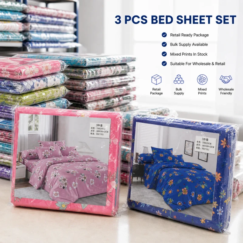 Soft-Microfiber-Printed-Bedding-Set-3PCS-King-Size-1-Bed-Sheet-230x250cm-2-Pillowcases-50x70cm-in-Stock