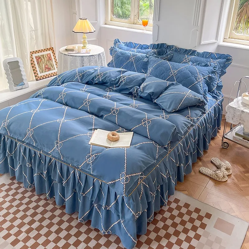 Soft-Skin-Friendly-Polyester-300tc-Washable-40-count-Bed-Skirt-Large-Floral-Print-Customizable-4-Piece-Bedding-Set-for-Home-4