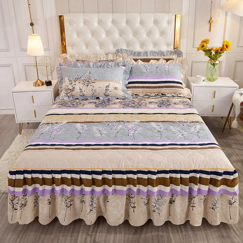 Soft-Skin-Friendly-Polyester-300tc-Washable-40-count-Bed-Skirt-Large-Floral-Print-Customizable-4-Piece-Bedding-Set-for-Home
