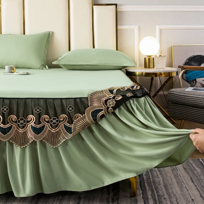 Solid-Color-Embroidered-Bed-Skirt-Lace-Non-slip-Protective-Cover
