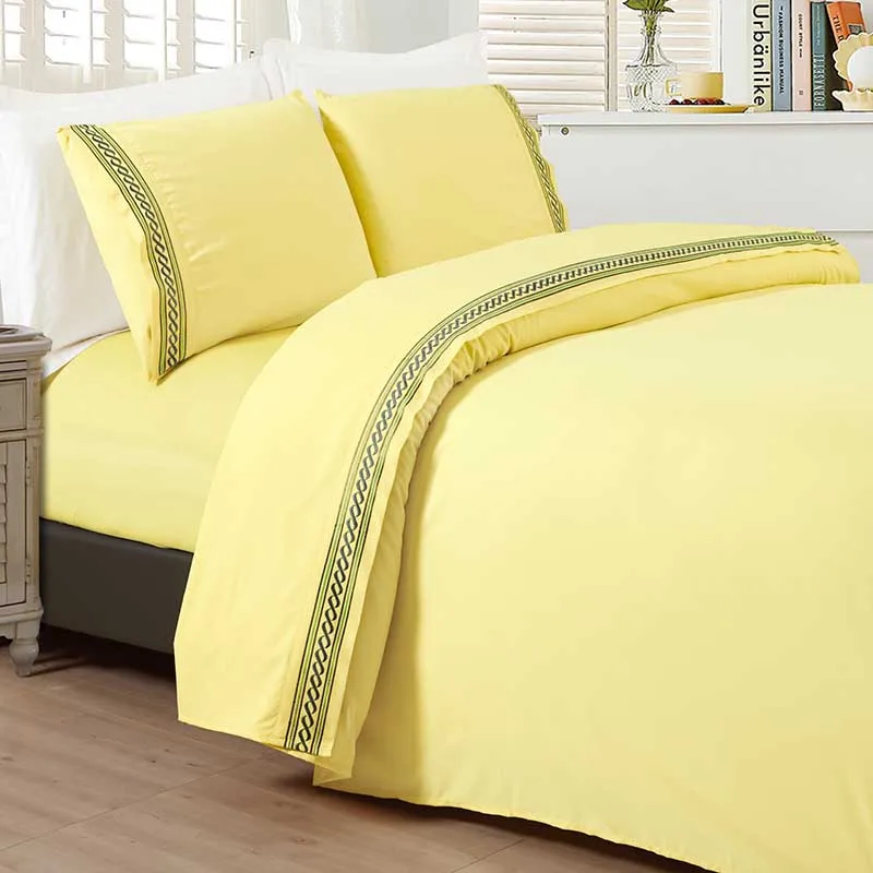 Solid-Color-Embroidery-100-Microfiber-4-Pcs-Bed-Sheet-Set