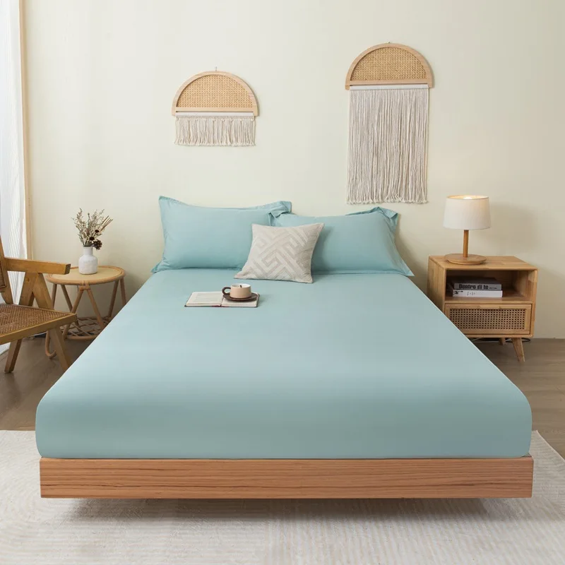 Solid-Color-Fitted-Sheet-Comfortable-Skin-friendly-Cotton-Bed-Sheet-Dust-proof-Protective-Bedspread