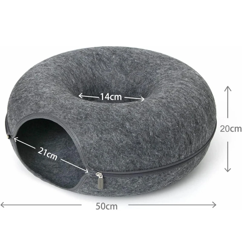 Solid-Color-Hideaway-Cat-Bed-Cave-Nest-Durable-Felt-Round-Donut-Cat-Tunnel-Bed