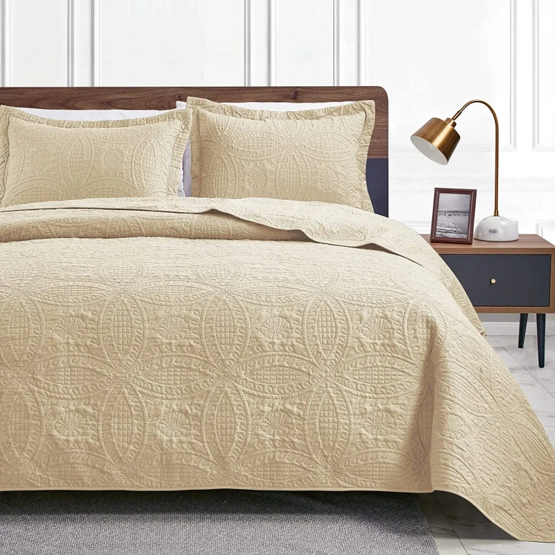 Solid-Color-Modern-Style-Lightweight-All-Season-3-Pieces-Bedspread-Coverlets-Set