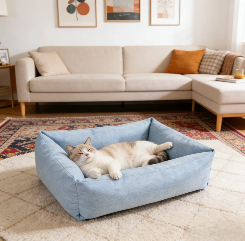 Solid-Color-Square-Dog-Bed-Breathable-Thick-Linen-PP-Cushion-Cat-Mat-Dogs-House-Sleeping-Pad-Pets-Nest-for-Small-Large-Dogs-Cats