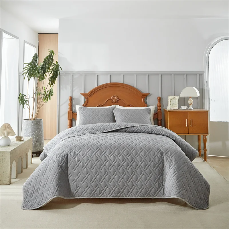Solid-Color-Square-Quilted-Thin-Quilt-110G-Filling-All-Season-Bedspread-for-Home-Bedroom
