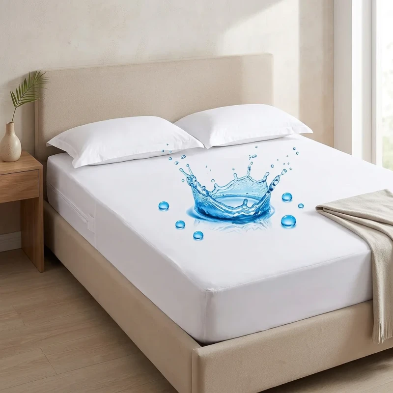 Solid-Color-Waterproof-Cotton-Bed-Mat-Zipper-Hypoallergenic-Anti-Bacteria-Anti-Dust-Mite-Mattress-Protector-Oeko-Tex-Certified