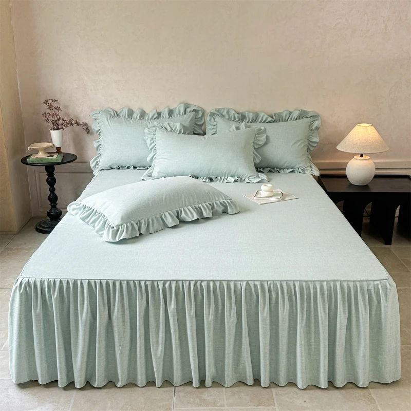 Solid-Color-Yarn-Dyed-Lotus-100-Polyester-Reactive-Printed-Durable-Breathable-All-Season-Bed-Skirt-3-Piece-Set