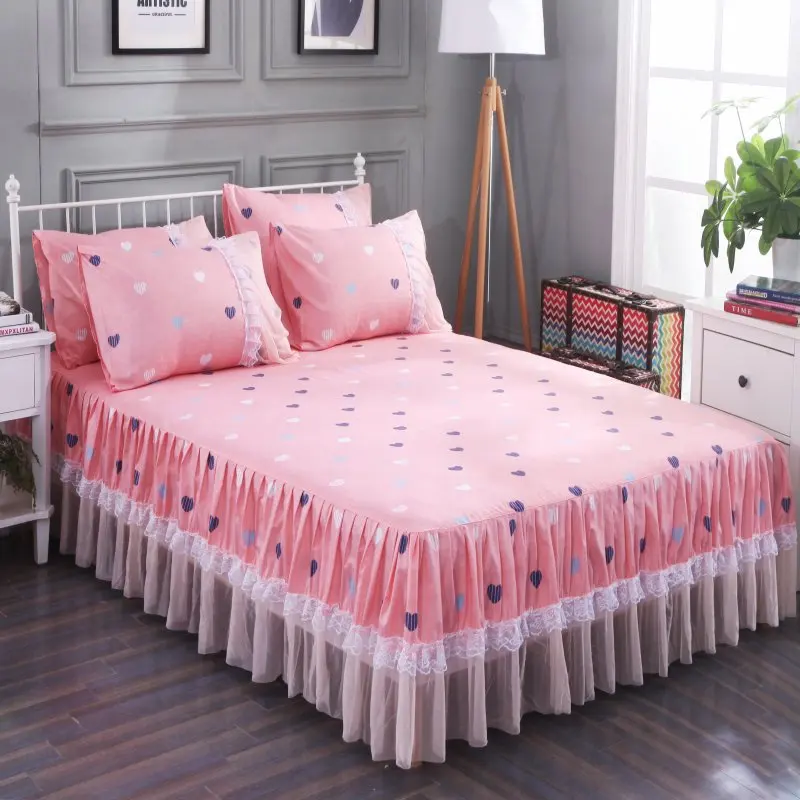Solid-Colour-Lace-Bed-Skirt-Three-Piece-Set-of-Brushed-Bedspread-Factory-Direct-Sale